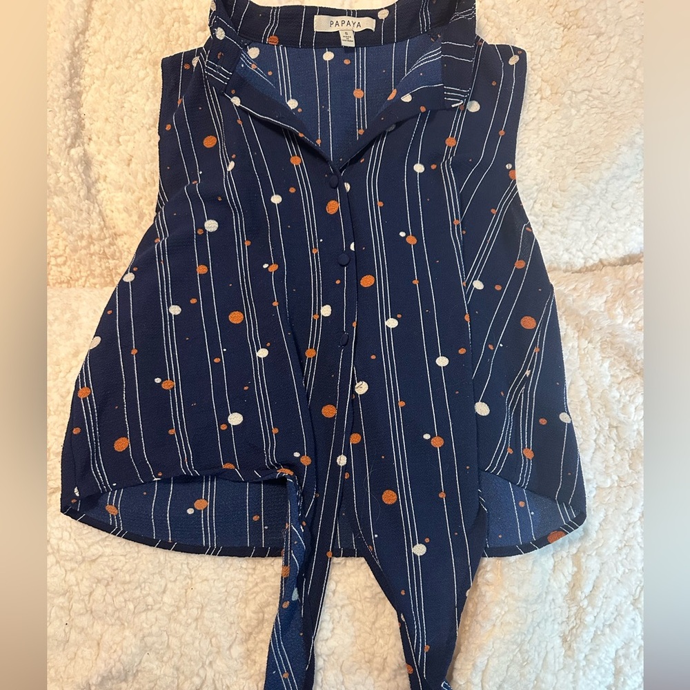 Papaya Navy and Orange Polka Dot Blouse